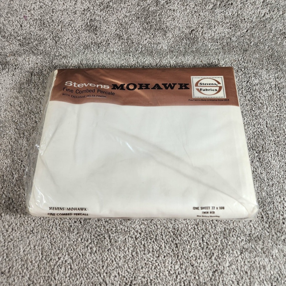 Stevens‎ Mohawk Flat Sheet White 100% Cotton Percale Vintage Twin 72x108